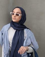 bushu monogram twill şal lacivert 2