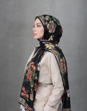 bushu gülü %100 ithal ipek şal siyah  2