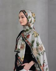 bushu gülü %100 ithal ipek şal ekru 2