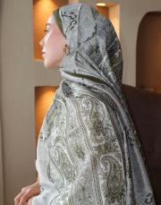 etnik desen %100 ithal ipek şal haki 2