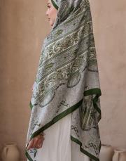 etnik desen %100 ithal ipek şal çimen yeşili