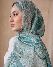 etnik desen %100 ithal ipek şal mint yeşili 2