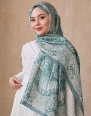etnik desen %100 ithal ipek şal mint yeşili 3
