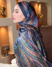 lora %100 ithal ipek şal lacivert