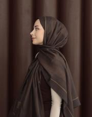 %100 pamuk ipek şal bushu monogram acı kahve 3